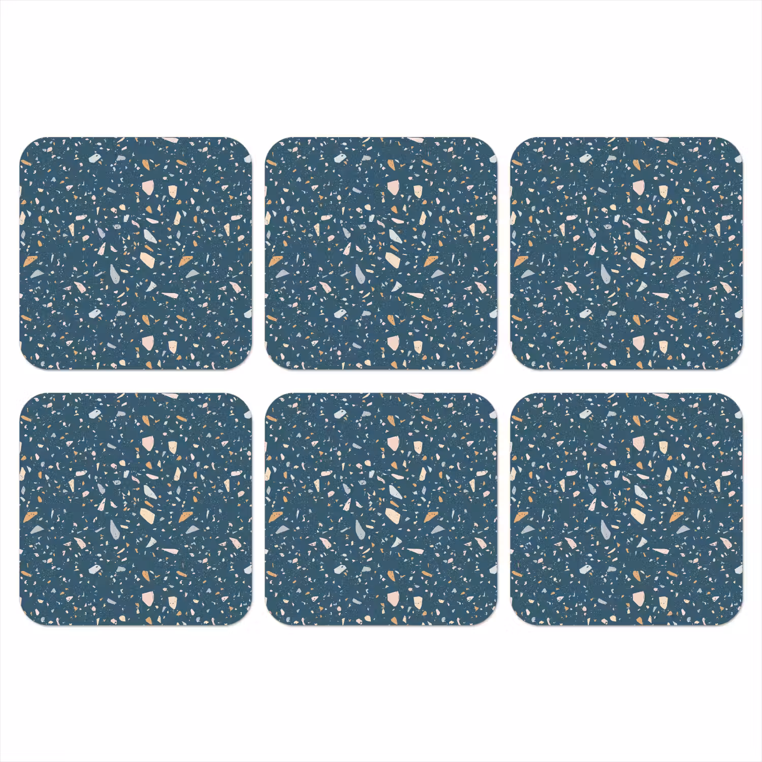 Terrazzo - Patroon - Kleurrijk - Diep blauw onderzetter kurk middel 366 -3d
