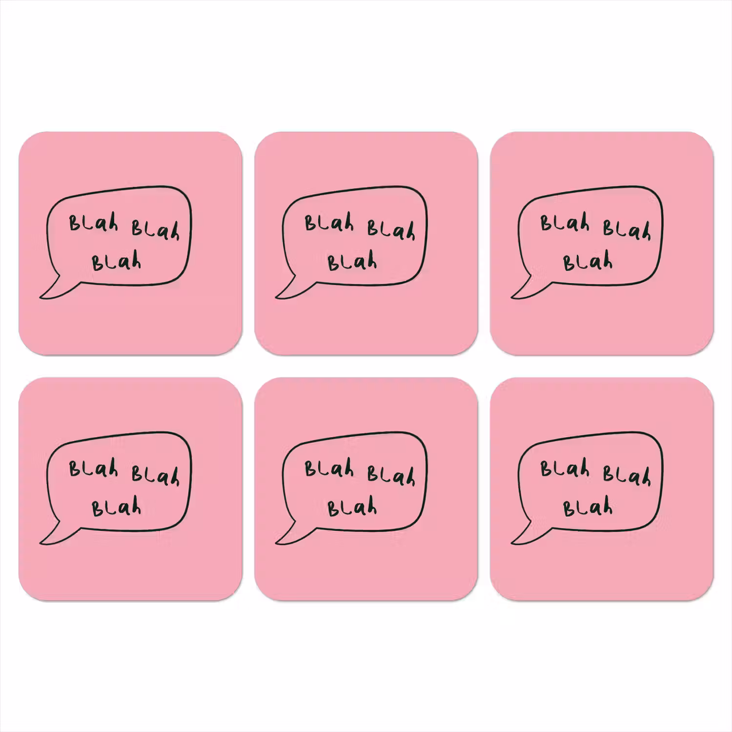 Tekstwolkje - BLAH BLAH BLAH - Roze onderzetter kurk middel -3d