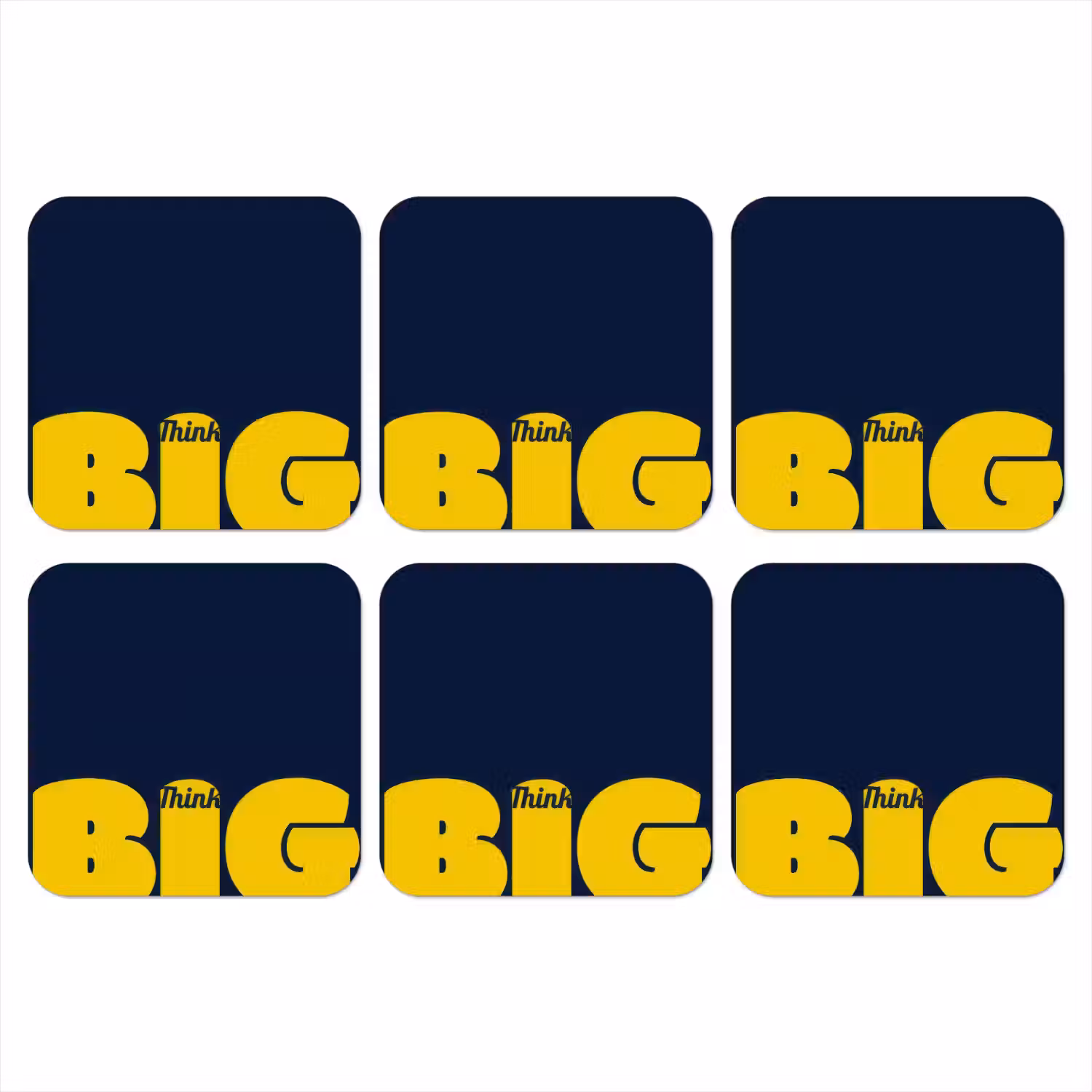 Think big - Blauw - Geel onderzetter kurk middel -3d