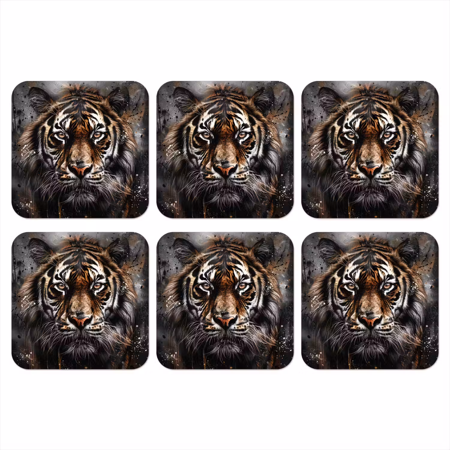 Tijger - Dieren - Portret - Luxe - Zwart onderzetter kurk middel -3d