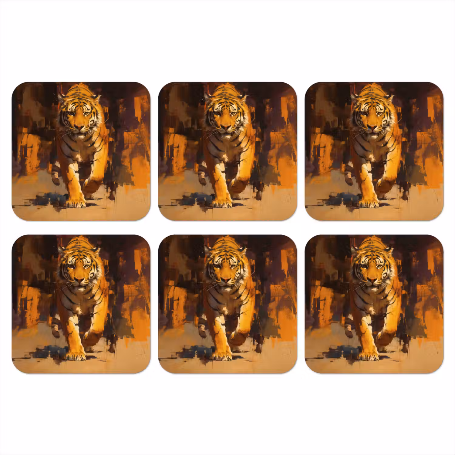Tijger - Geschilderd - Oranje - Penseelstreken onderzetter kurk middel -3d