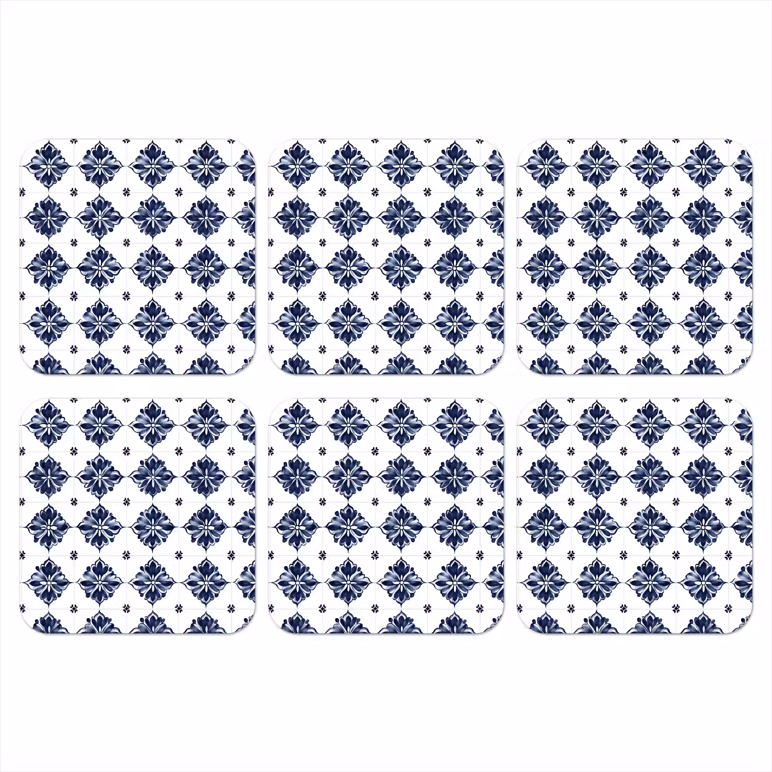 Tegelmotief - Blauw - Wit - Bloem onderzetter kurk middel 366 -3d