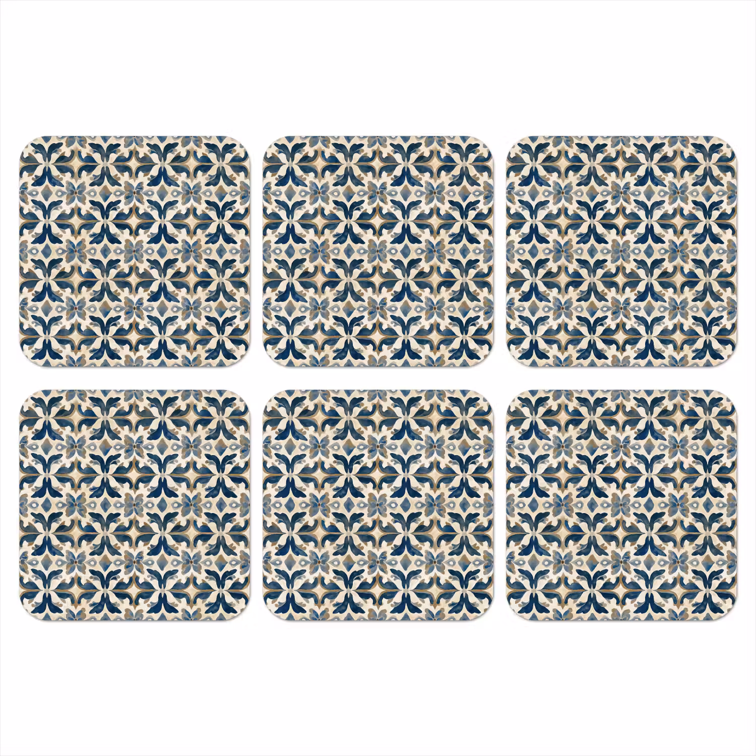 Tegel - Patroon - Blauw - Beige onderzetter kurk middel 366 -3d