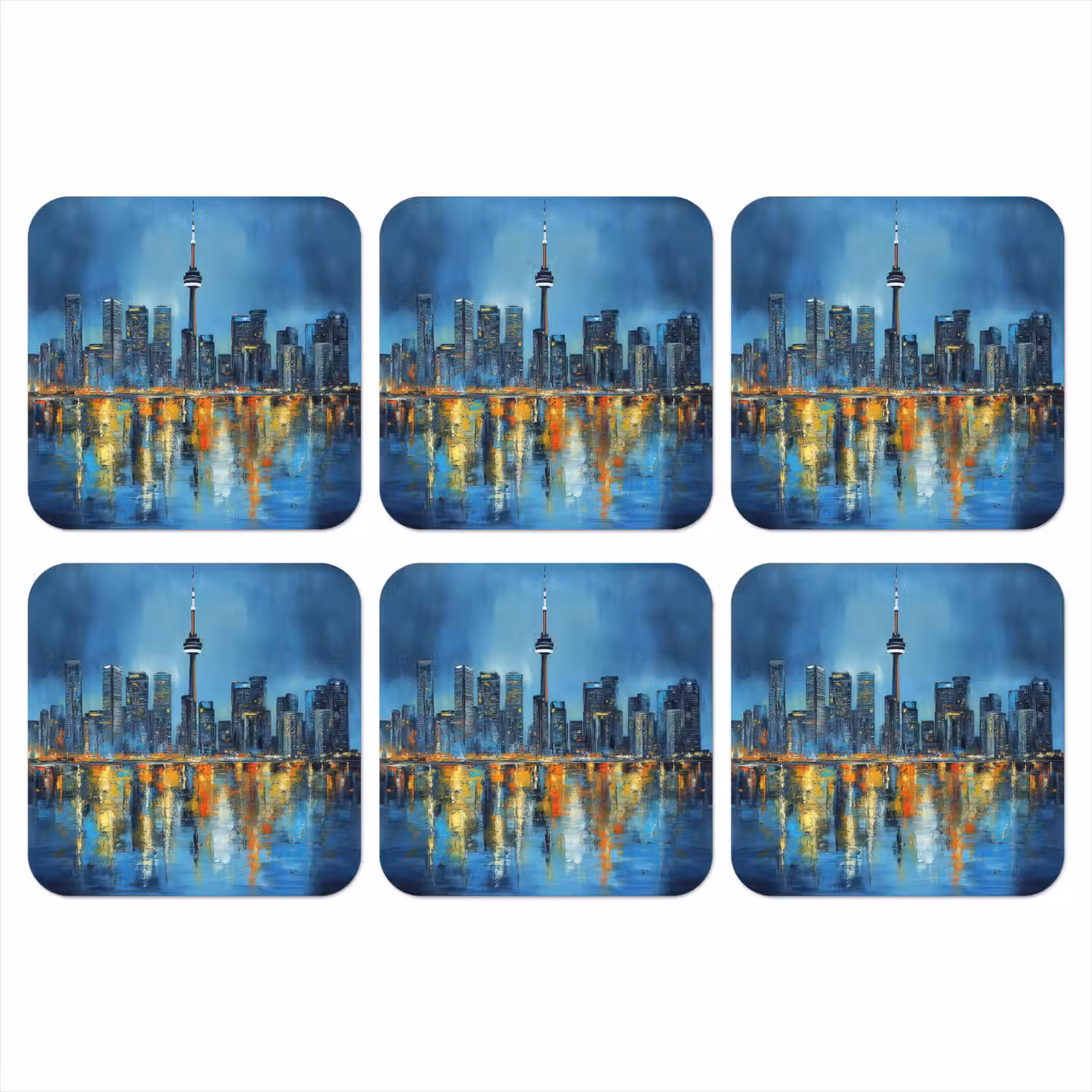 Skyline Toronto - Water - Stadslichten - Toren onderzetter kurk middel -3d