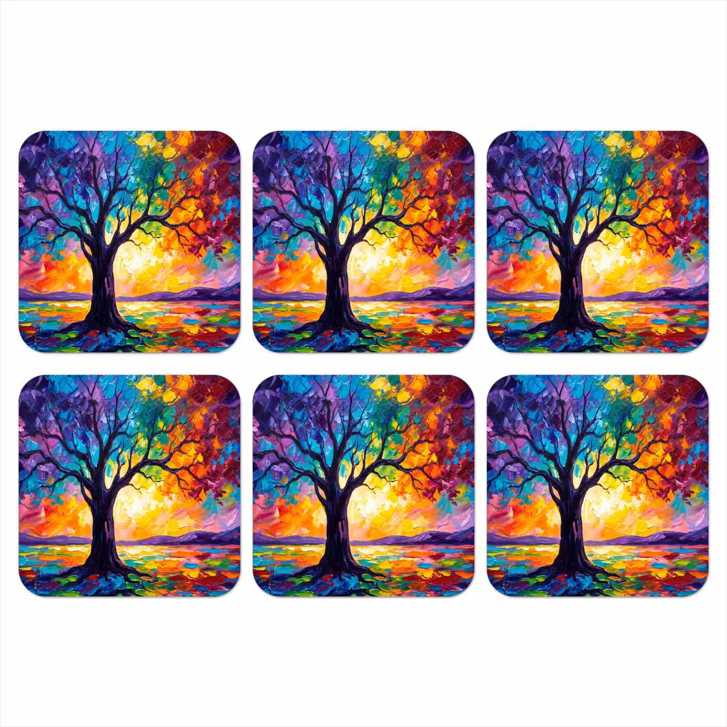 Boom - Landschap - Natuur - Abstract - Kleurrijk onderzetter kurk middel -3d
