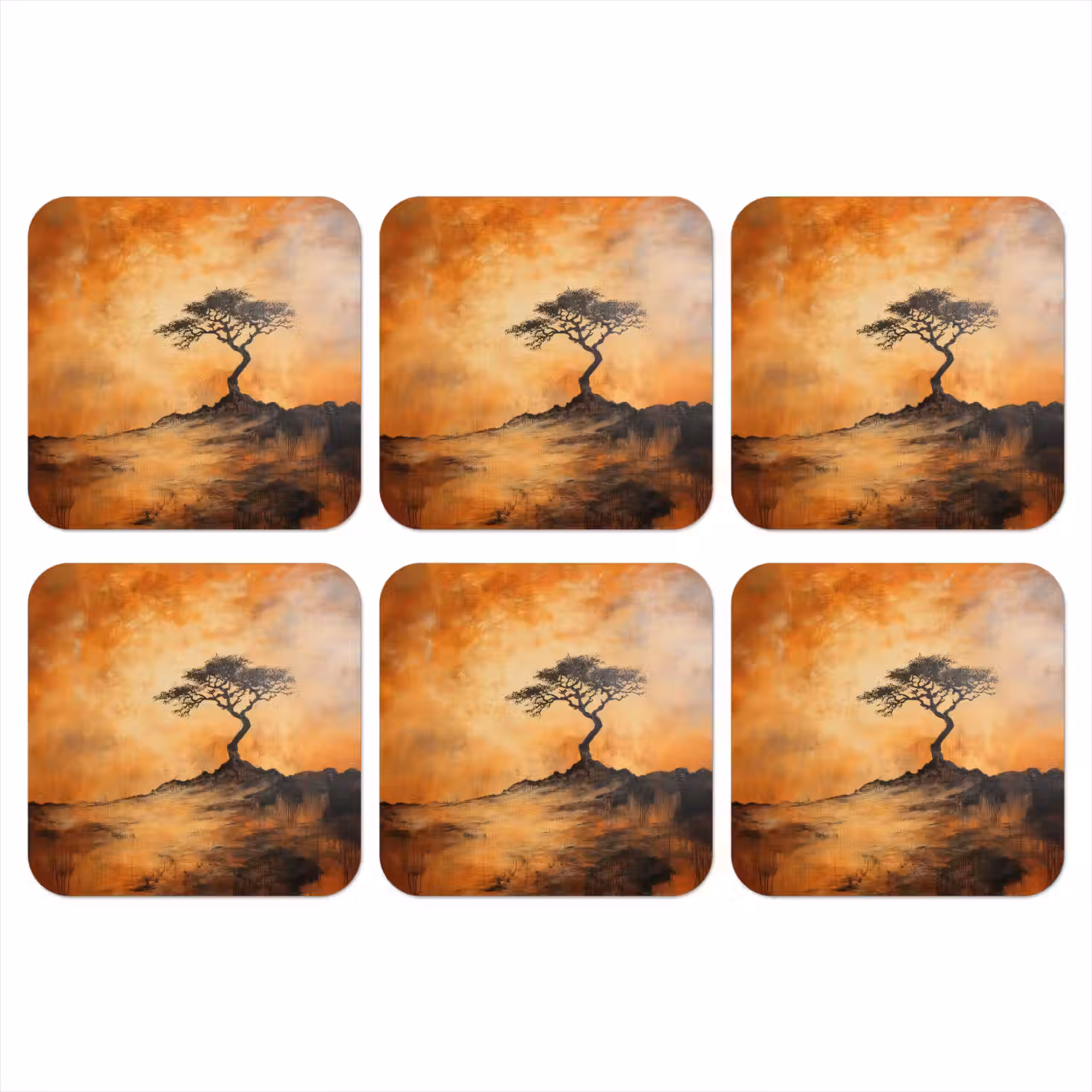 Boom - Landschap - Oranje onderzetter kurk middel -3d