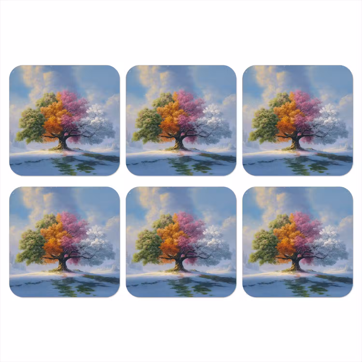 Boom - Seizoenen - Winter - Landschap onderzetter kurk middel -3d