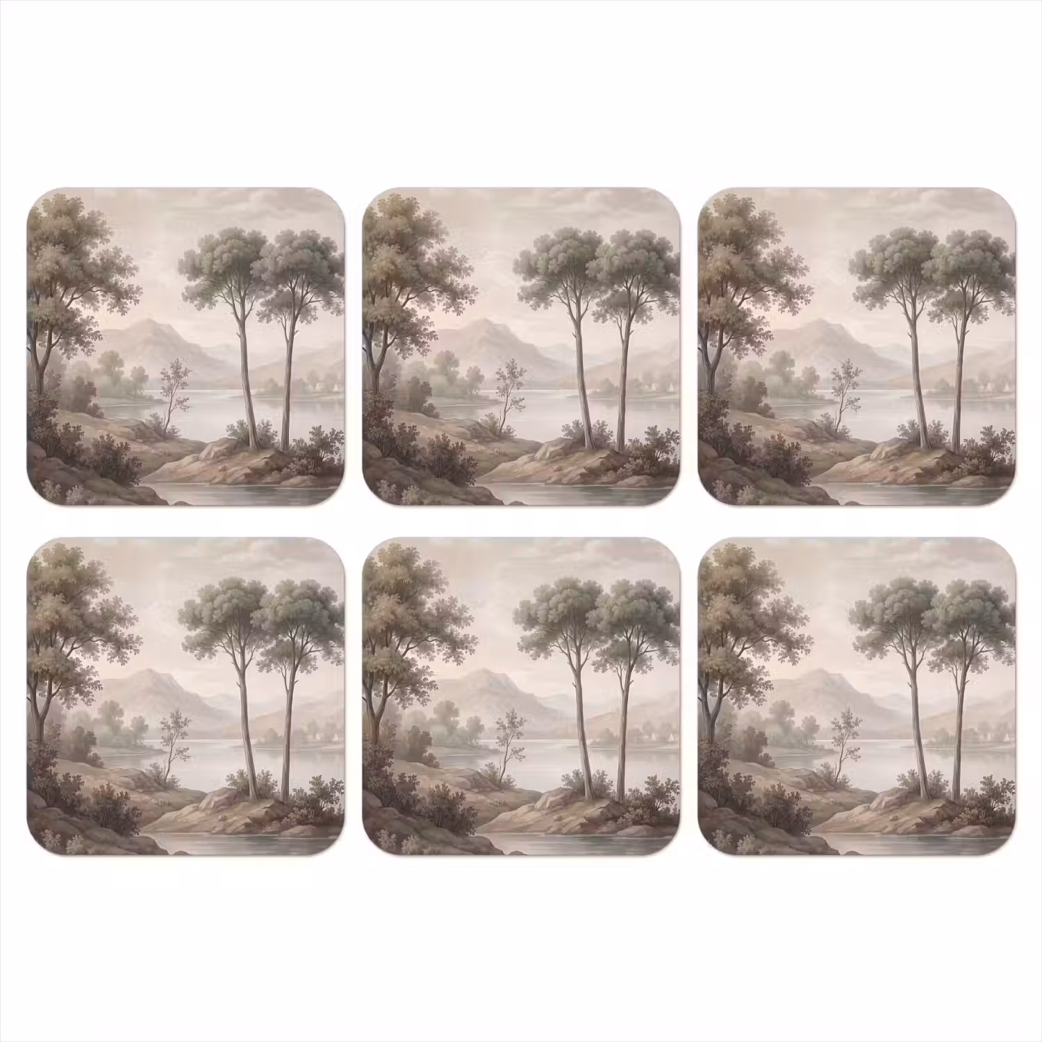 Bomen - Meer - Bergen - Illustratie onderzetter kurk middel -3d