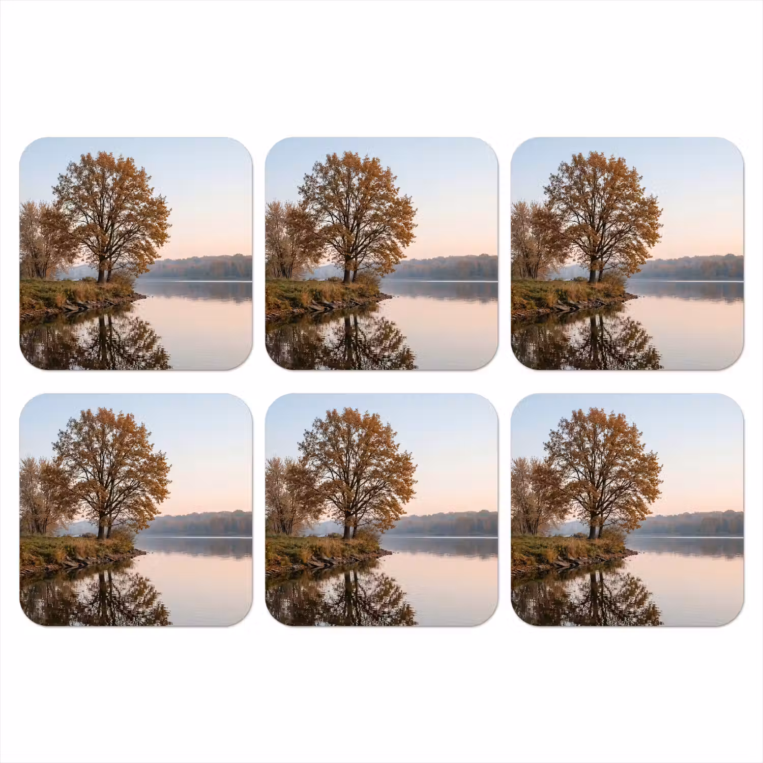 Bomen - Reflectie - Water - Zonsopgang - Serene onderzetter kurk middel -3d