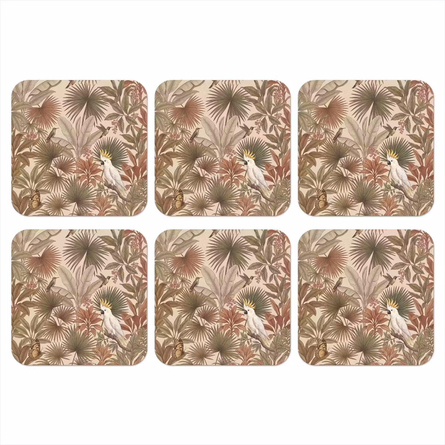 Tropisch - Vogels - Beige onderzetter kurk middel -3d