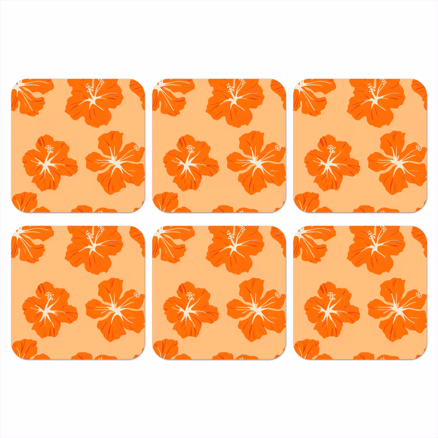 Tropisch - Hibiscus - Oranje onderzetter kurk middel 366 -3d