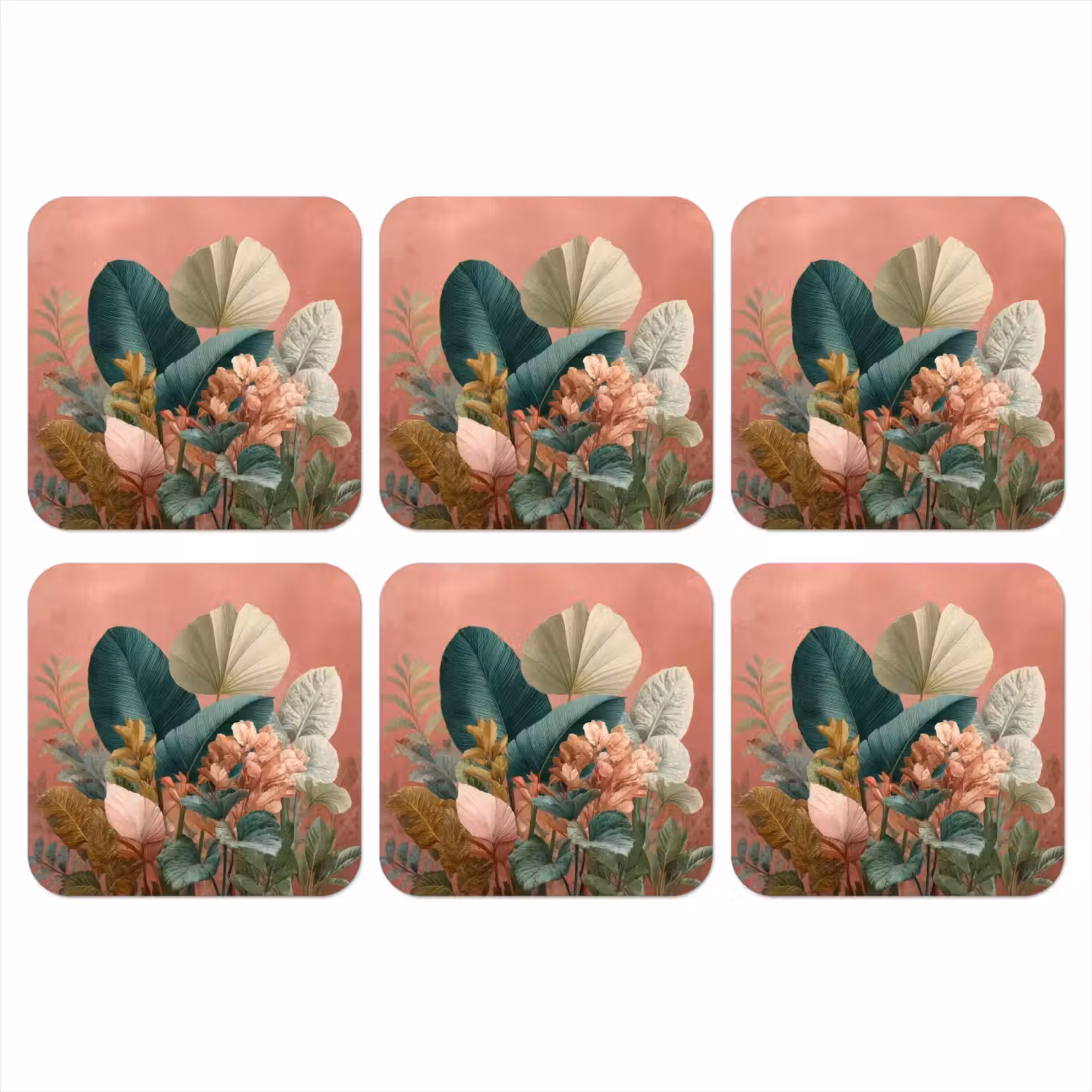 Tropische bladeren - Bloemen - Roze - groen onderzetter kurk middel -3d