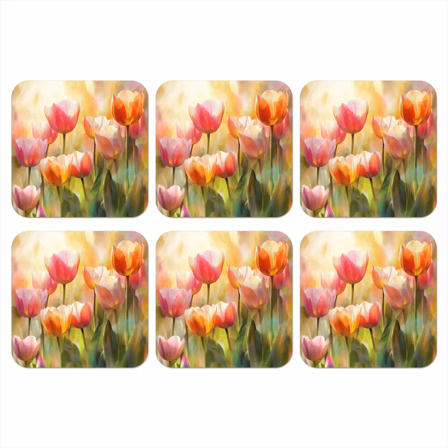 Tulpen - Sprookjesachtig - Kleurrijk onderzetter kurk middel -3d