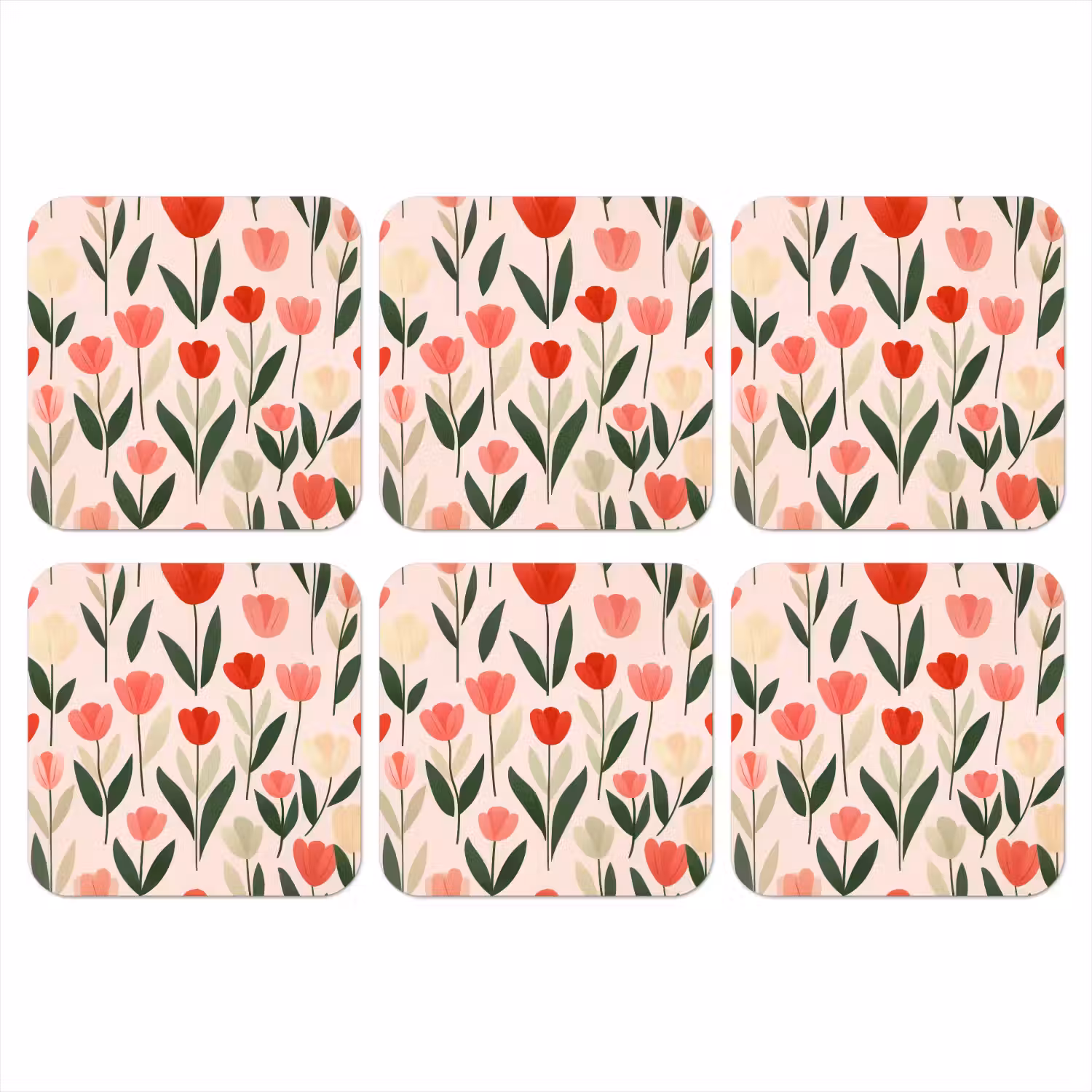 Tulpen - Modern - Roze onderzetter kurk middel -3d