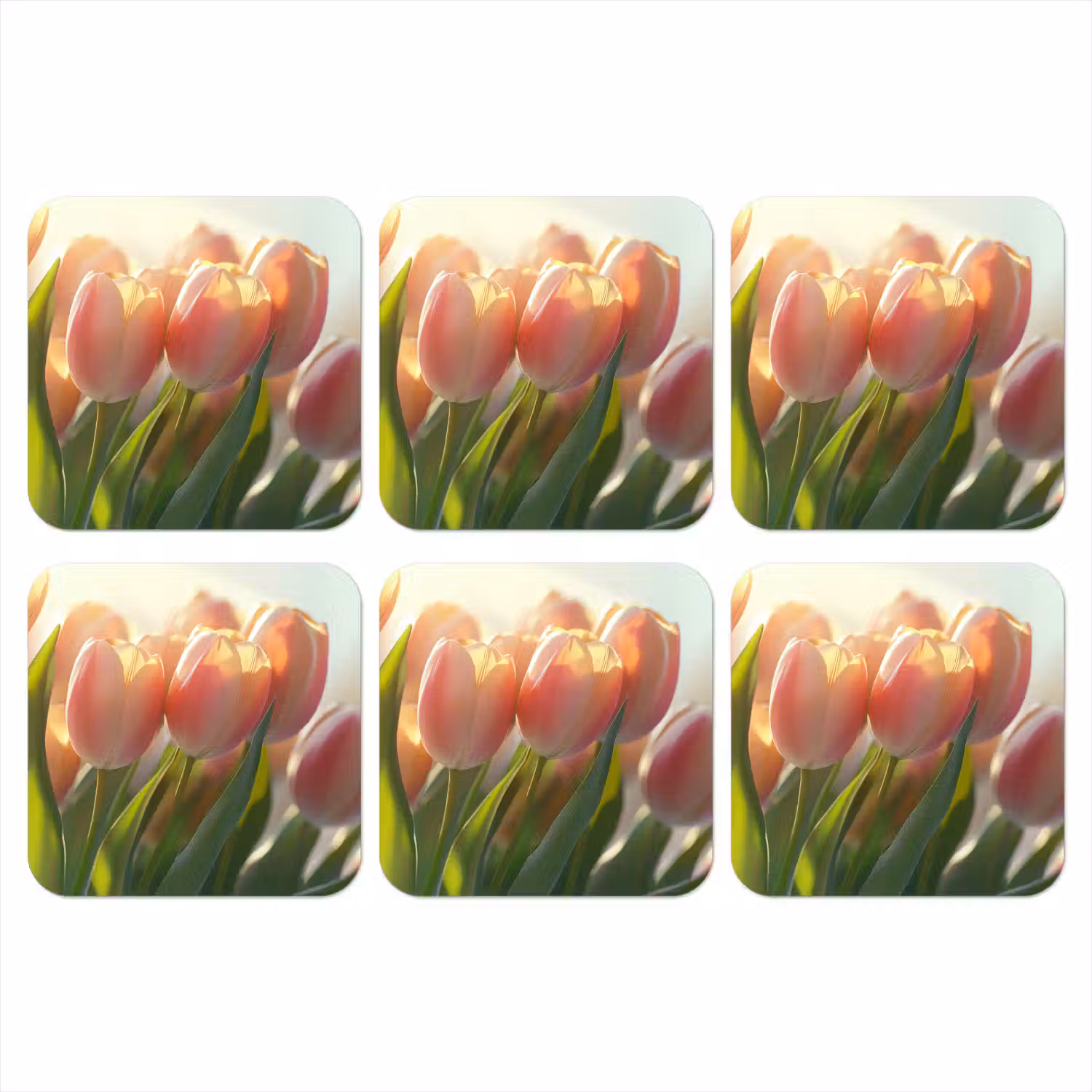 Tulpen - Roze - Zonnestralen onderzetter kurk middel -3d