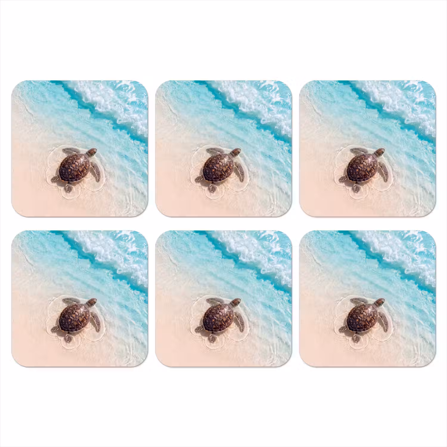 Schildpad - Helder water - Strand - Dieren - Natuur onderzetter kurk middel -3d