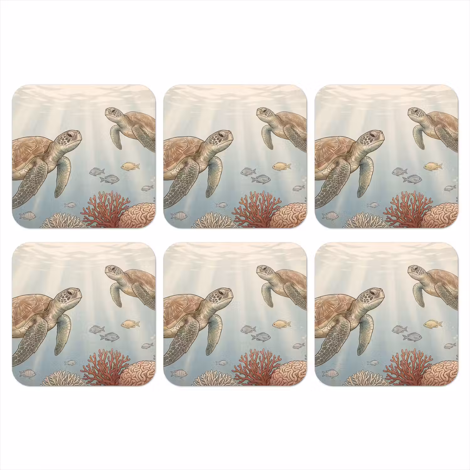 Schildpad - Onderwater - Natuur - Illustratie onderzetter kurk middel -3d