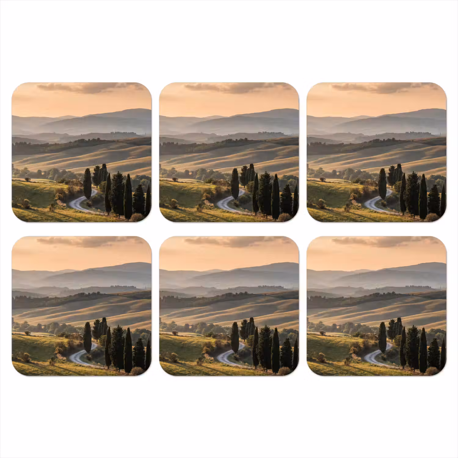 Toscaans - Landschap - Heuvels onderzetter kurk middel -3d