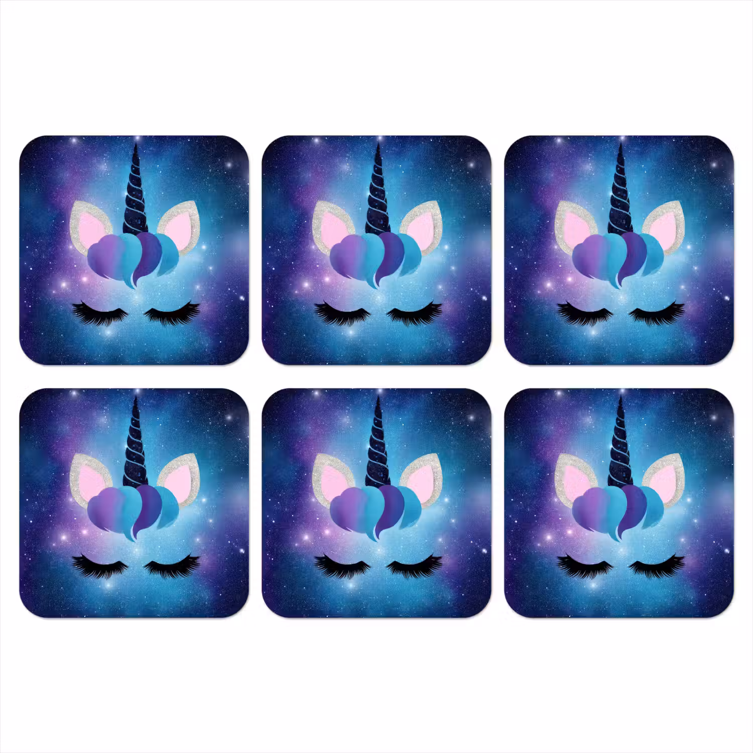 Eenhoorn - Sterren - Magisch - Blauw onderzetter kurk middel -3d