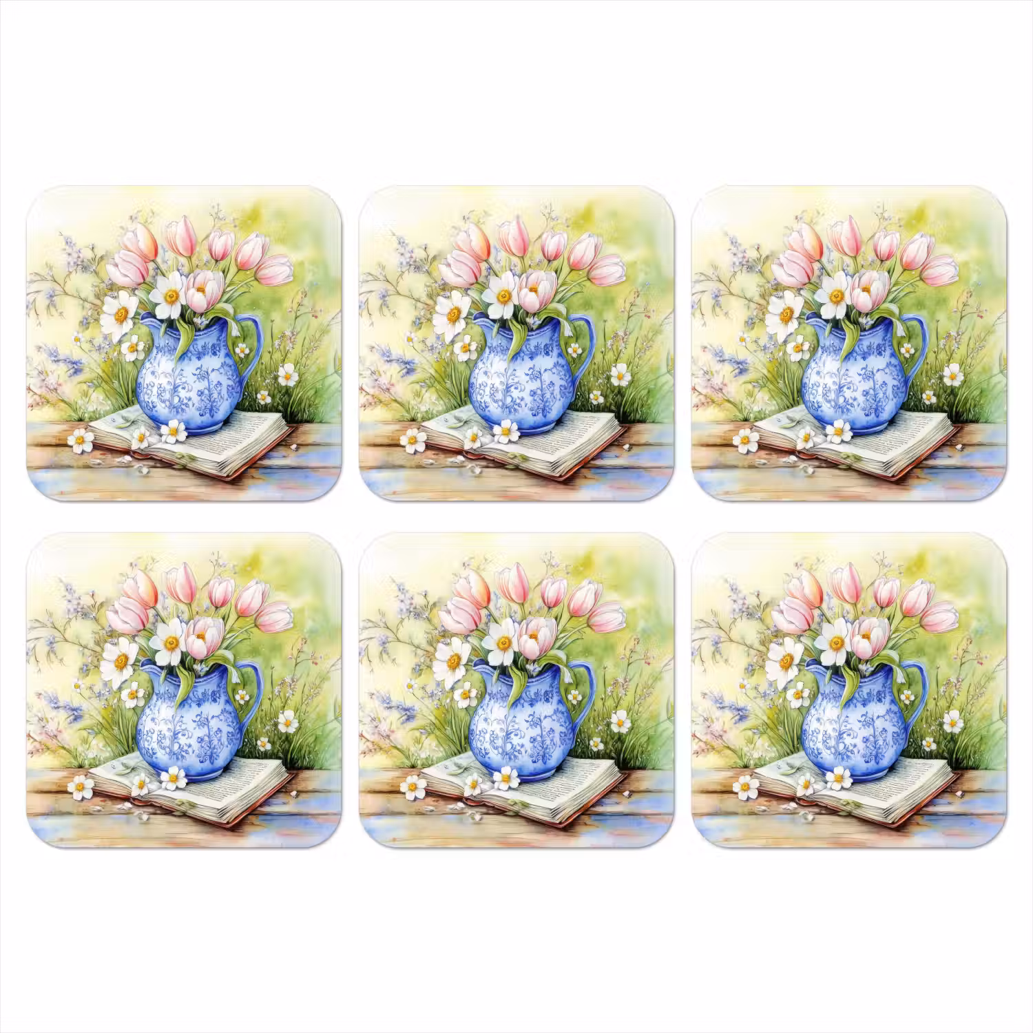 Vaas - Delftsblauw - Madeliefjes onderzetter kurk middel -3d
