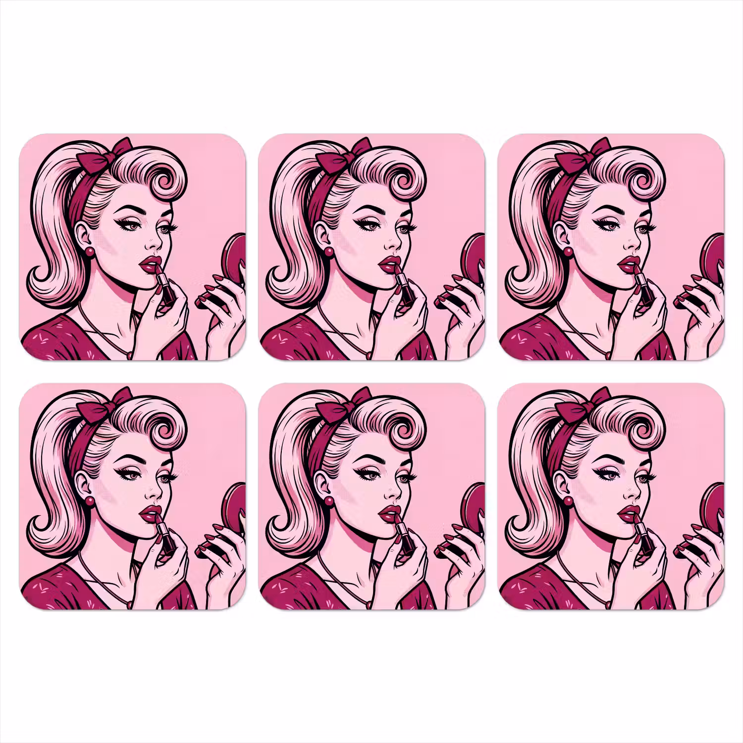 Vintage - Vrouw - Roze onderzetter kurk middel -3d