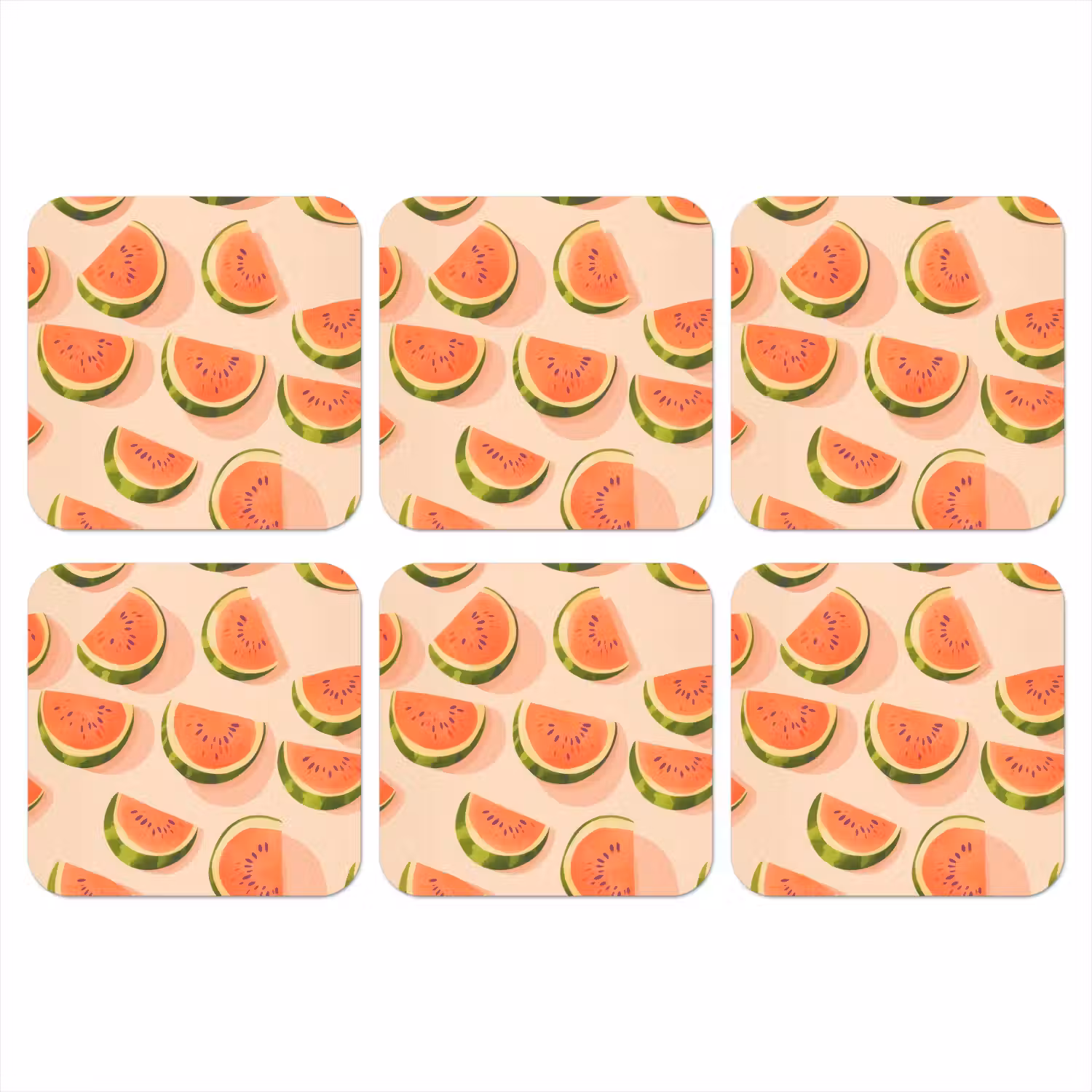 Watermeloen - Schijfjes - Pitten - Rood onderzetter kurk middel -3d