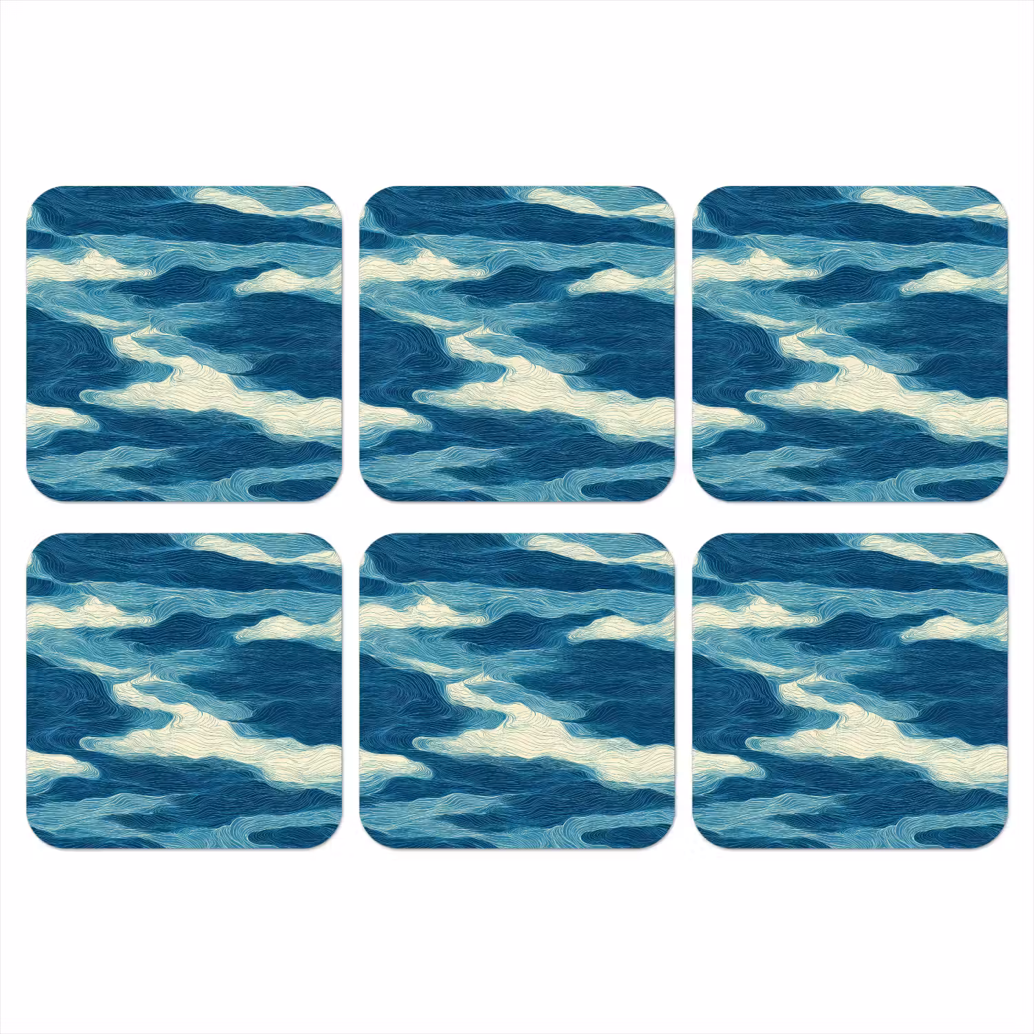 Golven - Abstract - Patroon - Blauw - Wit onderzetter kurk middel 366 -3d