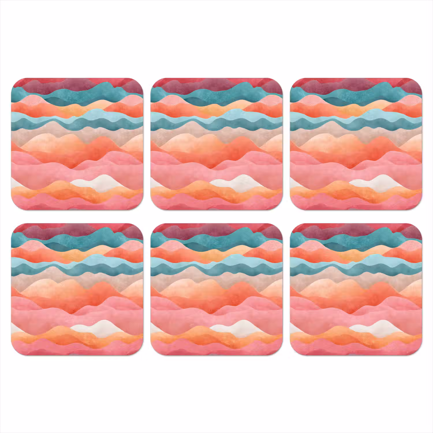 Golven - Kleurrijk - Abstract onderzetter kurk middel -3d
