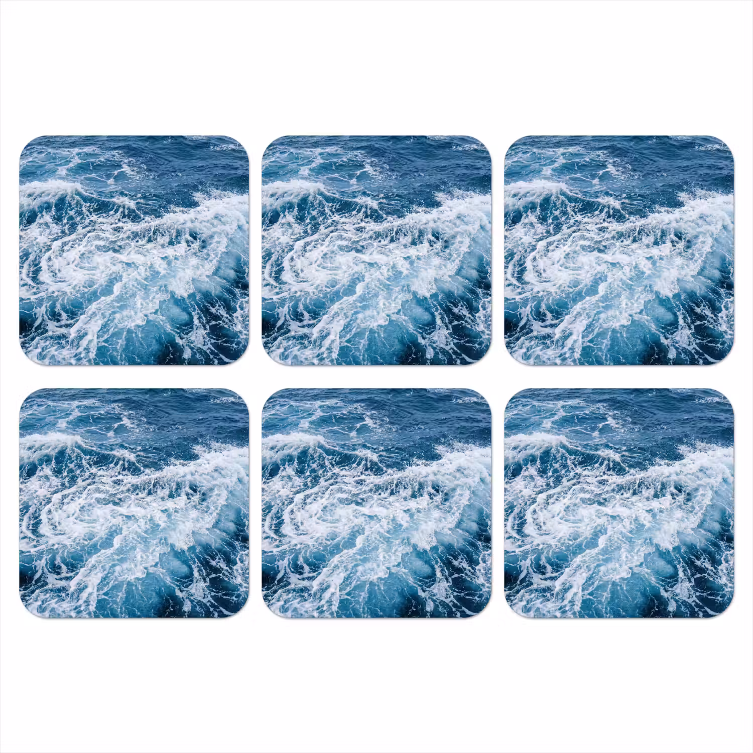 Golven - Oceaan - Blauw onderzetter kurk middel -3d