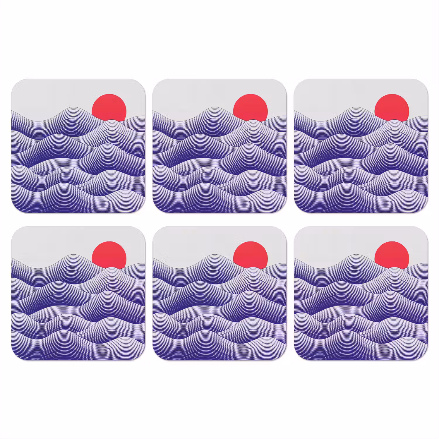 Golven - Zon - Natuur - Abstract - Rood onderzetter kurk middel -3d