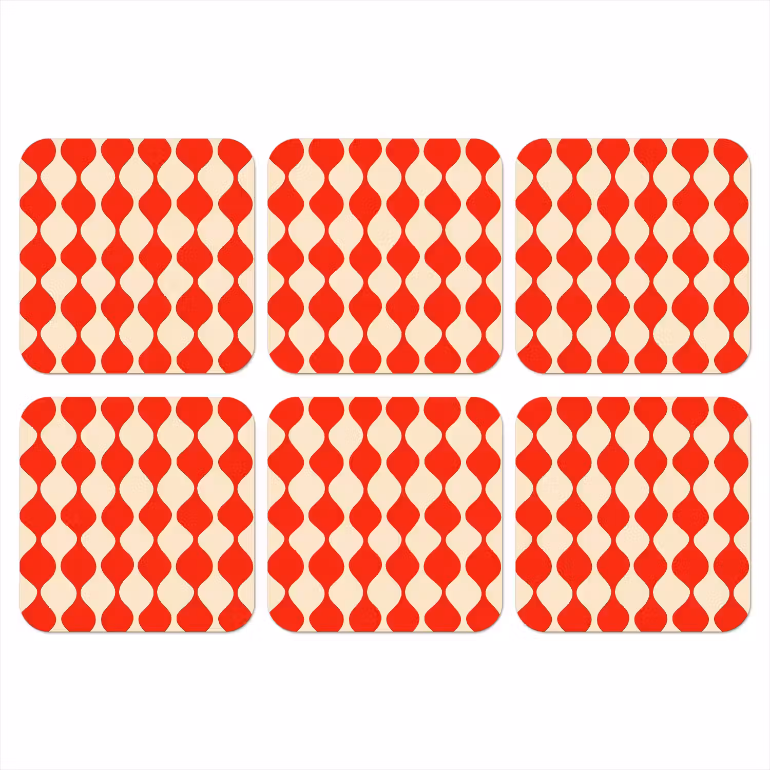 Golvend patroon - Retro - Rood - Beige onderzetter kurk middel 366 -3d
