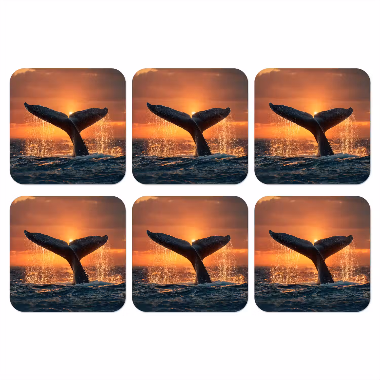 Walvis staart - Water - Zonsondergang onderzetter kurk middel -3d