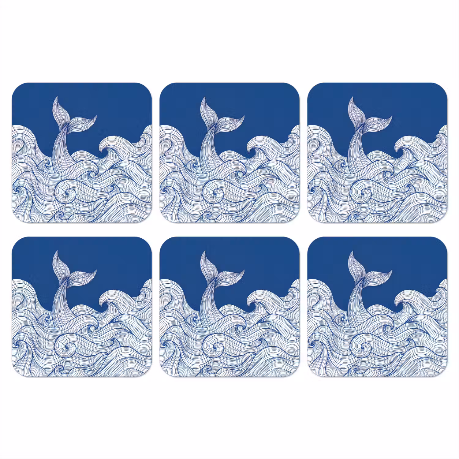 Walvis - Staart - Golven - Lijntekening - Blauw onderzetter kurk middel -3d