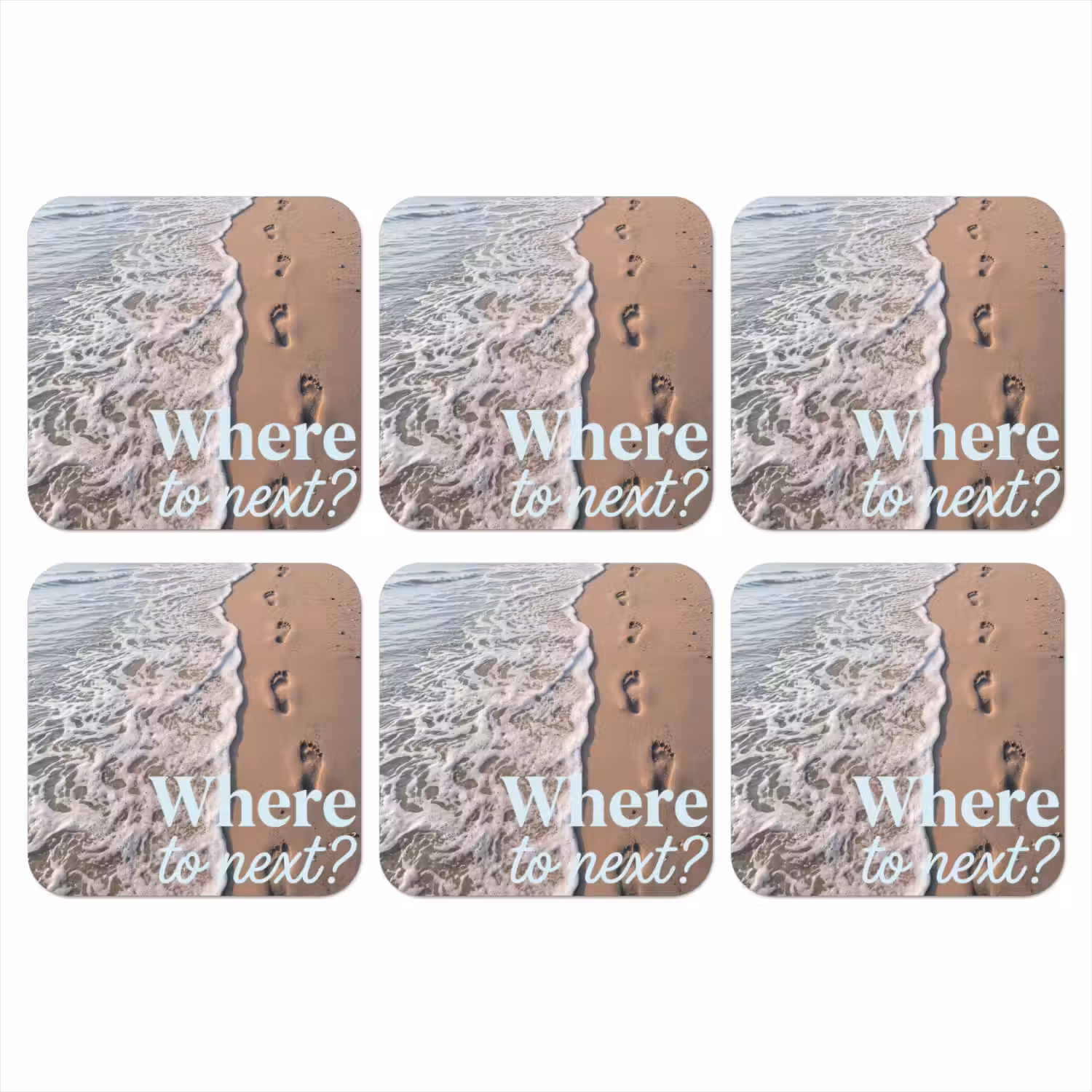 Where to next - Strand - Voetstappen onderzetter kurk middel -3d