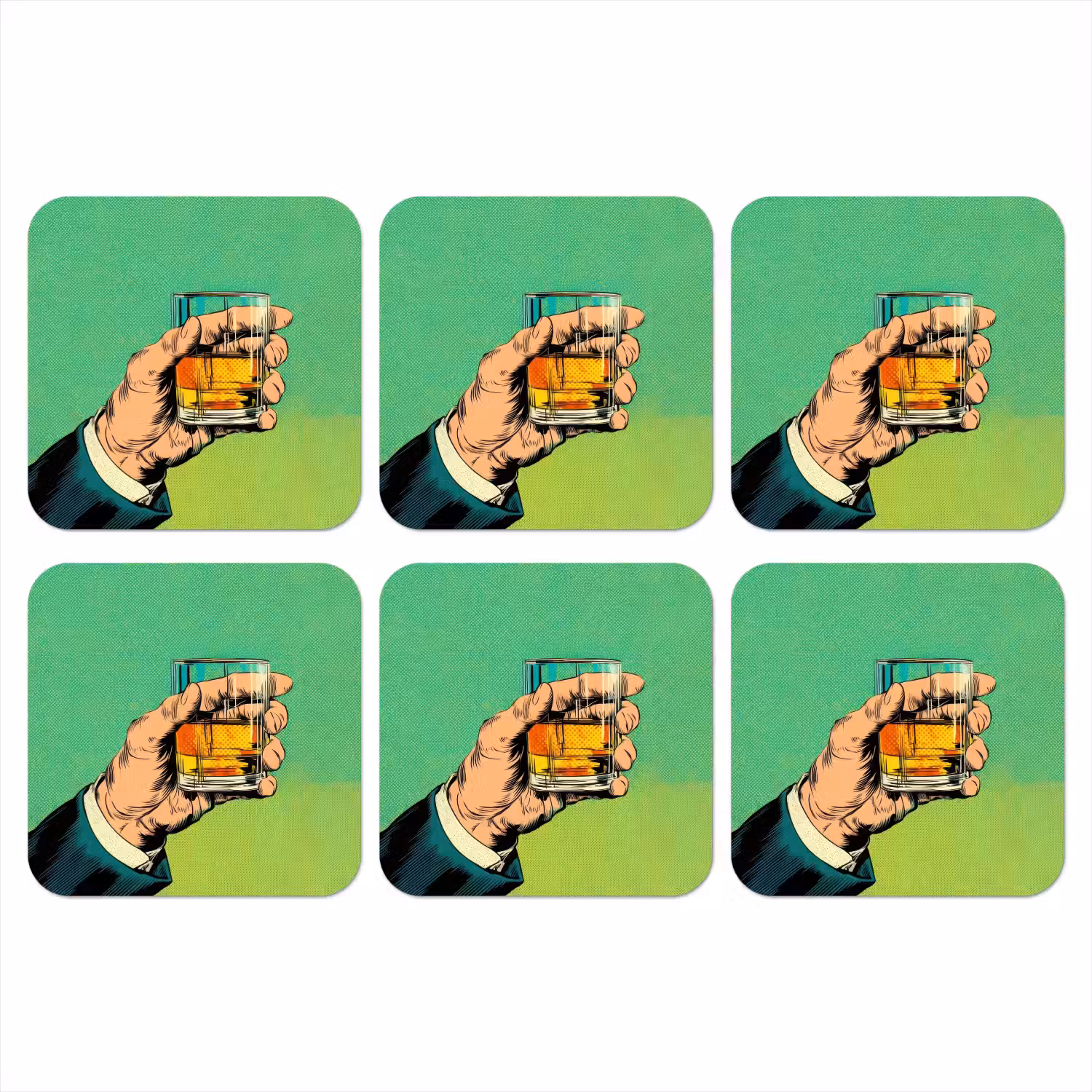 Whisky - Glas - Hand - Groen onderzetter kurk middel -3d