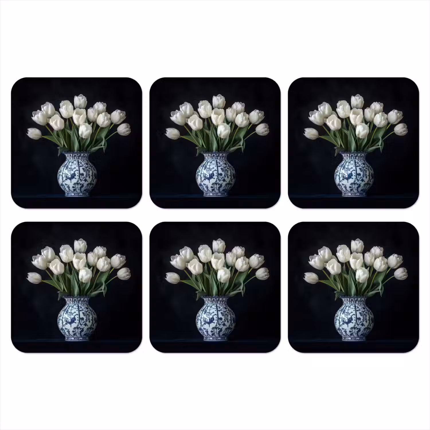 Wit - Bloemen - Tulpen - Vaas onderzetter kurk middel -3d