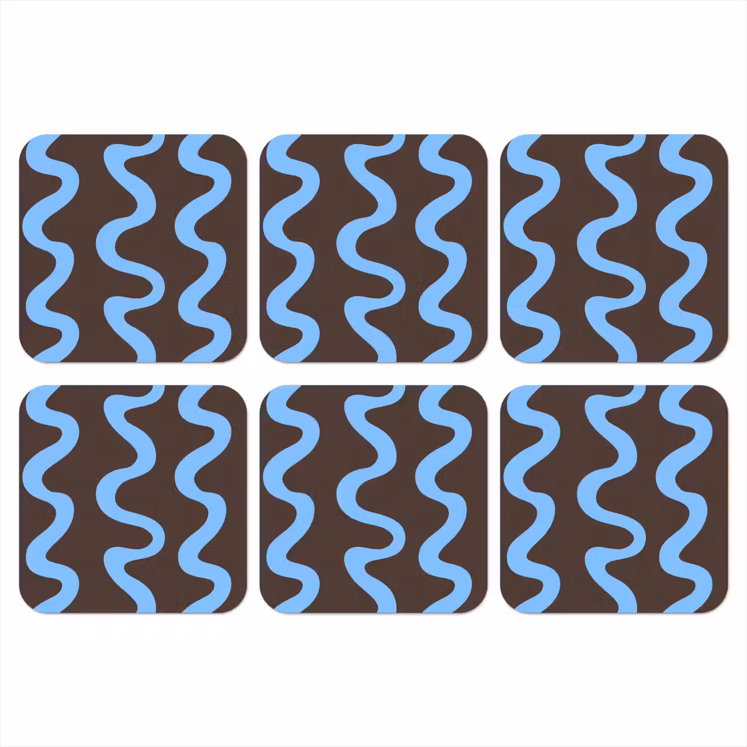 Kronkelende lijnen - Blauw - Bruin - Minimalistisch onderzetter kurk middel 366 -3d