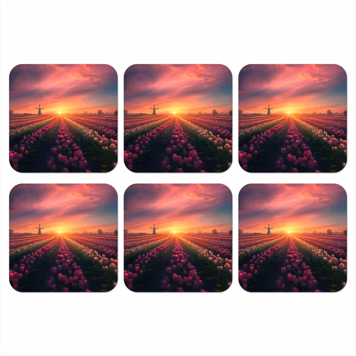Windmolen - Zonsondergang - Landschap onderzetter kurk middel -3d