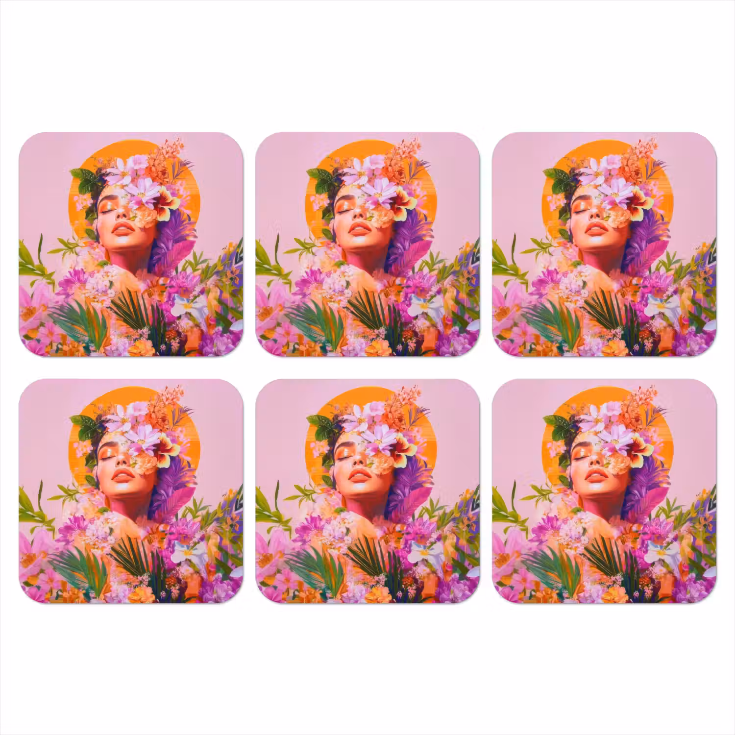 Vrouw - Abstract - Cirkel - Bloemen onderzetter kurk middel -3d