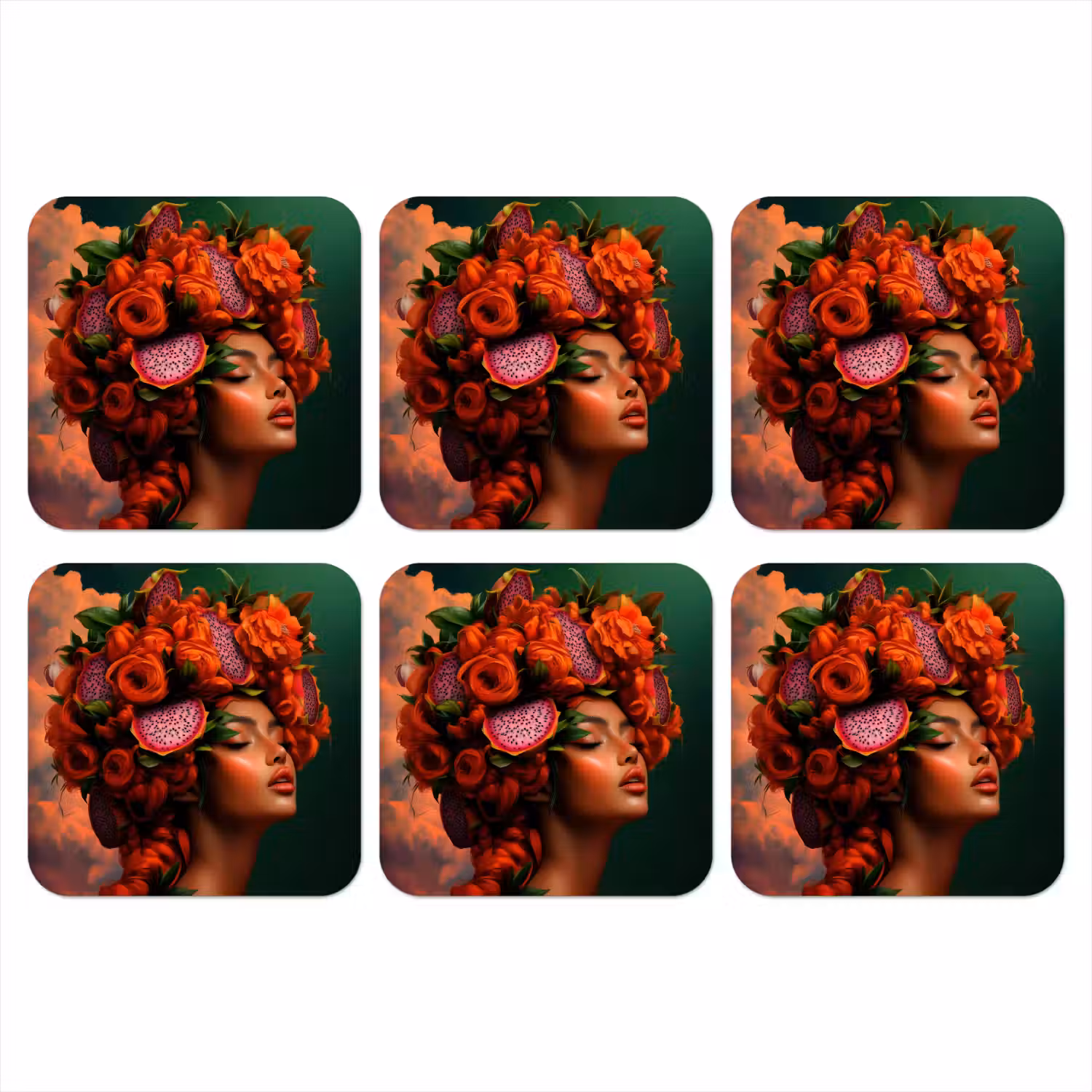 Vrouw - Drankenfruit - Rozen onderzetter kurk middel -3d