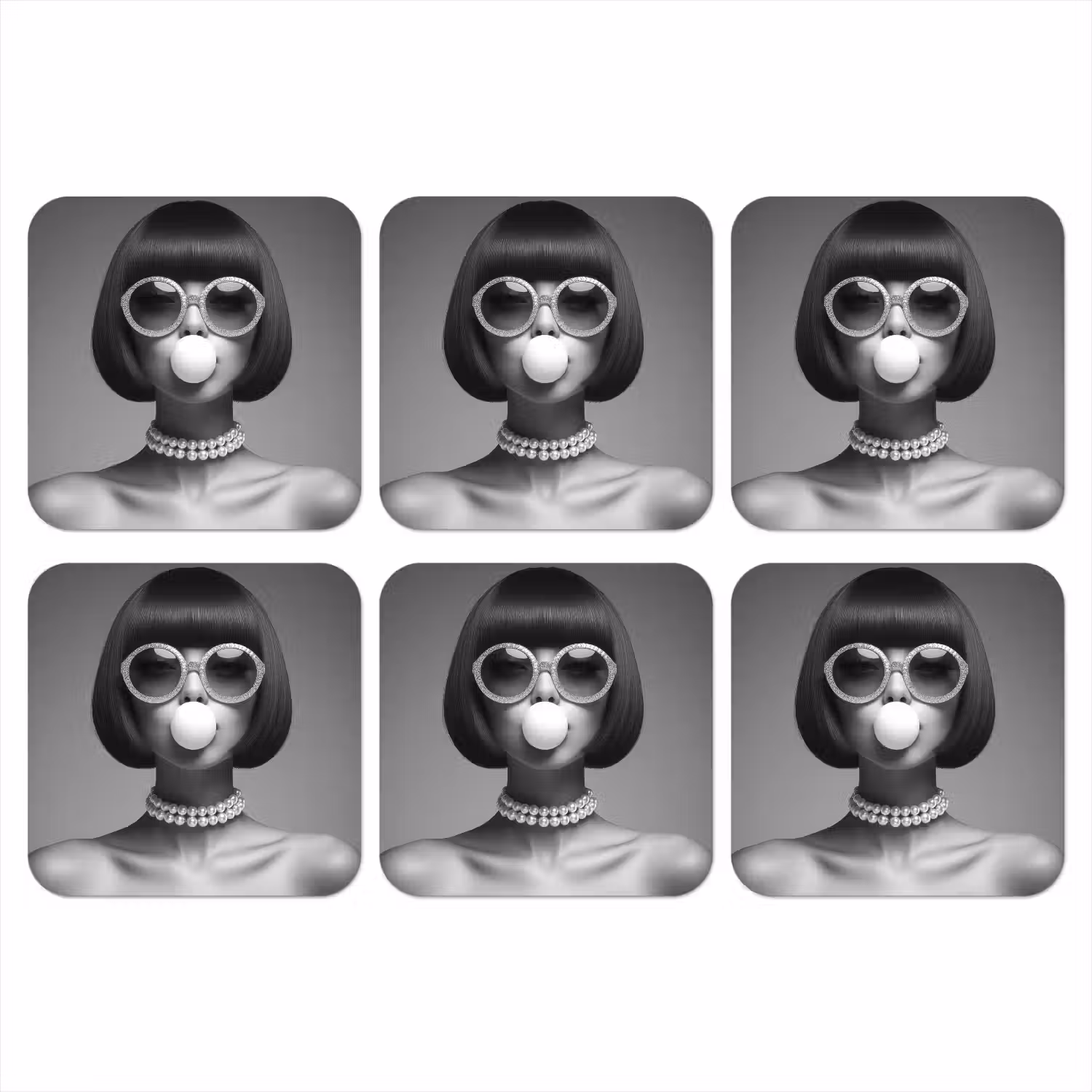 Vrouw - Zwart Wit - Ketting - Zonnebril onderzetter kurk middel -3d