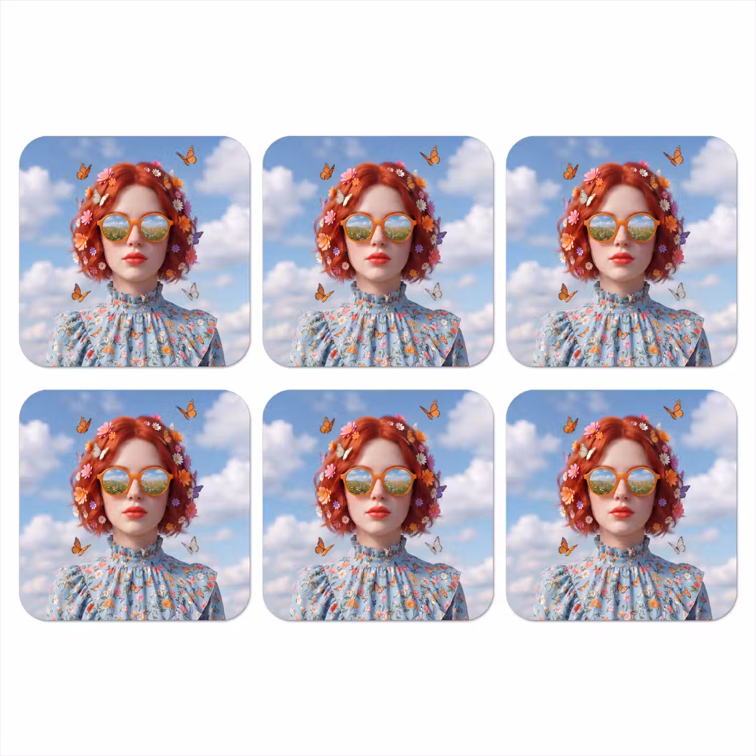 Vrouw - Bloemen - Zomer - Portret - Kleurrijk onderzetter kurk middel -3d
