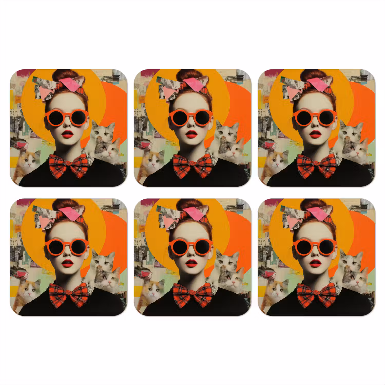 Vrouw - Bril - Strik - Retro onderzetter kurk middel -3d
