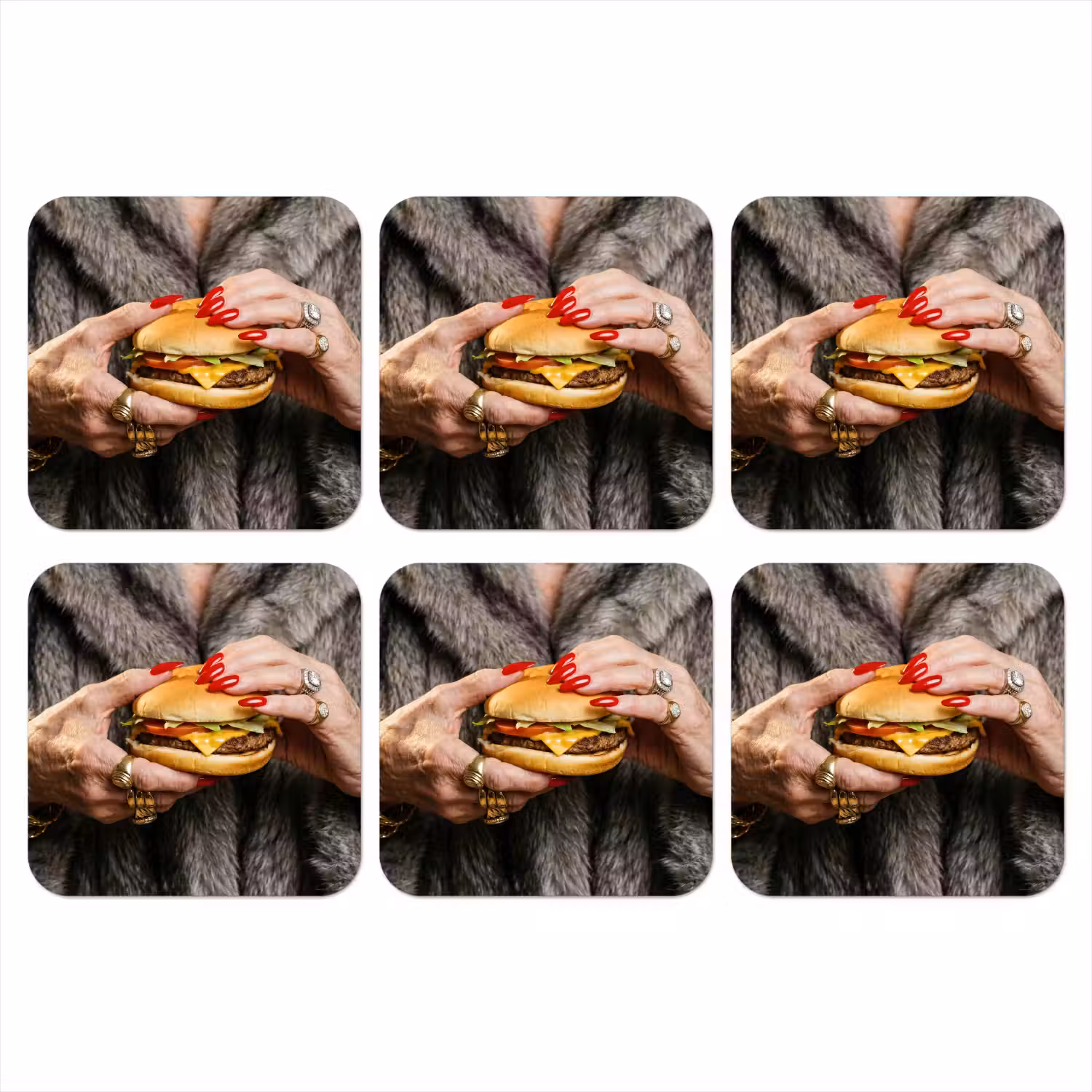 Vrouw - Hamburger - Bontjas onderzetter kurk middel -3d