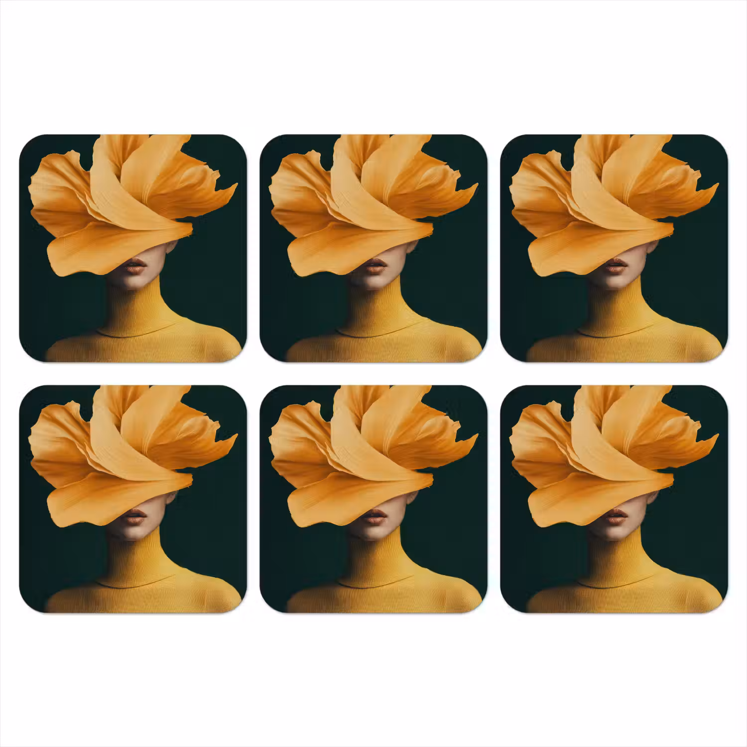 Vrouw - Hoed - Geel onderzetter kurk middel -3d