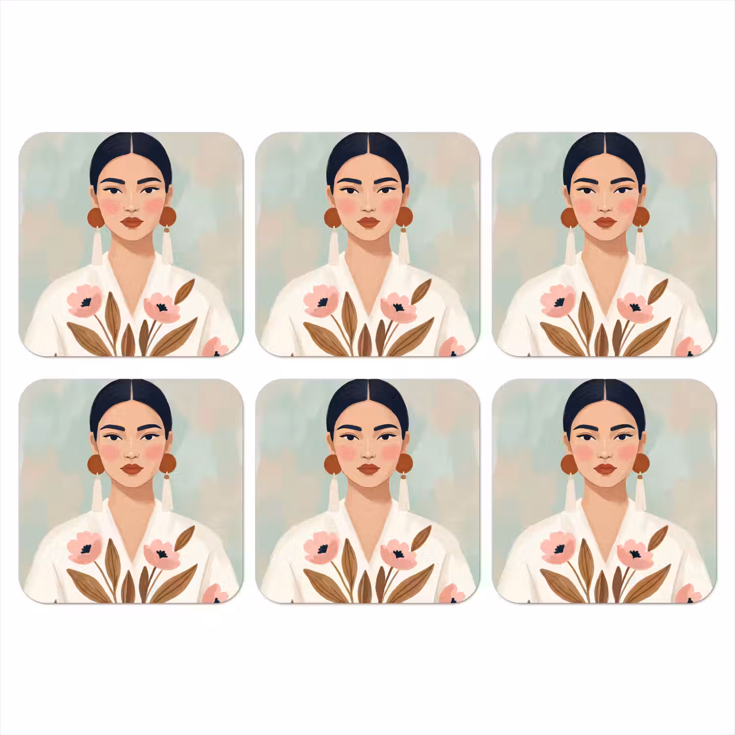 Vrouw - Kimono - Pastel onderzetter kurk middel -3d