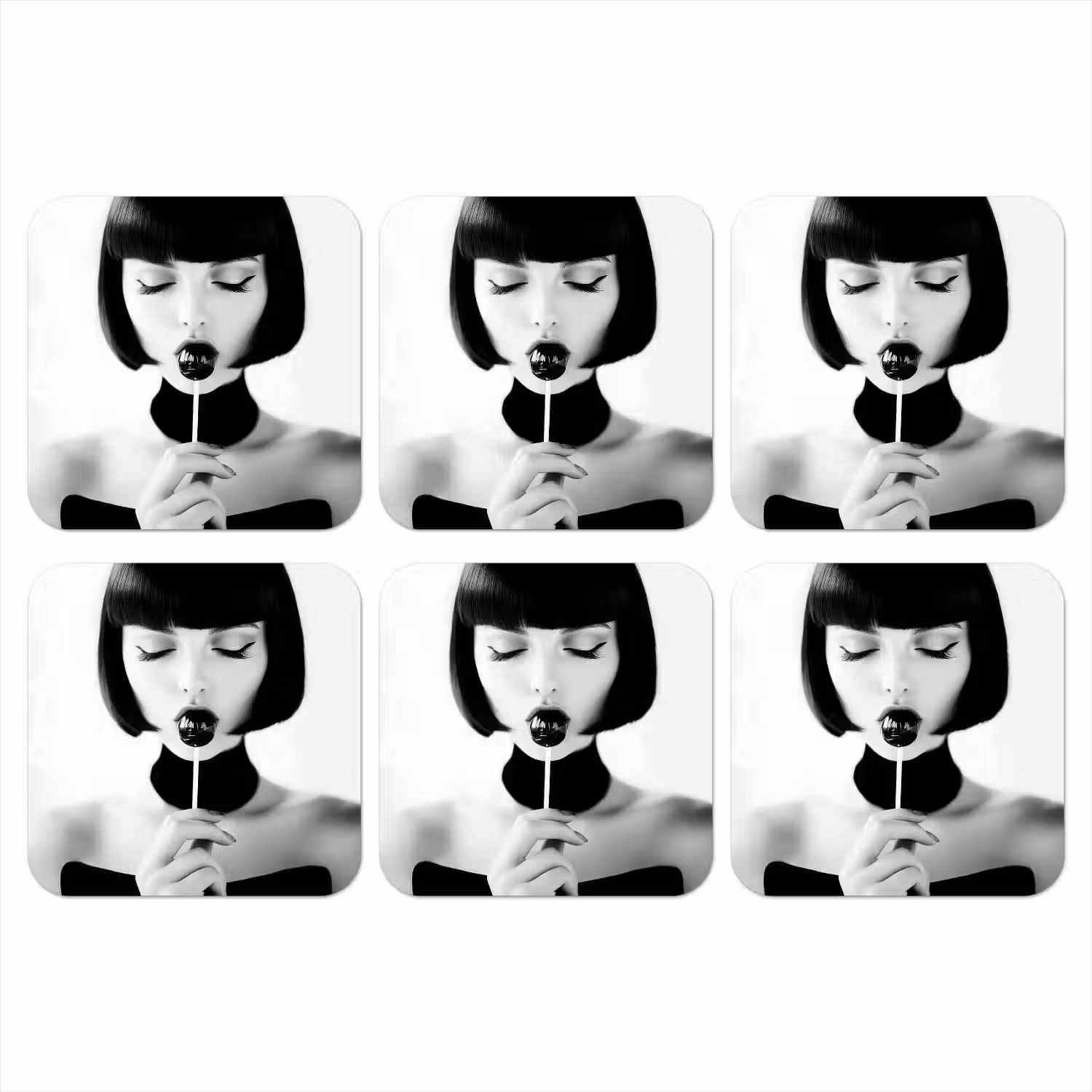 Vrouw - Lolly - Zwart - Wit onderzetter kurk middel -3d