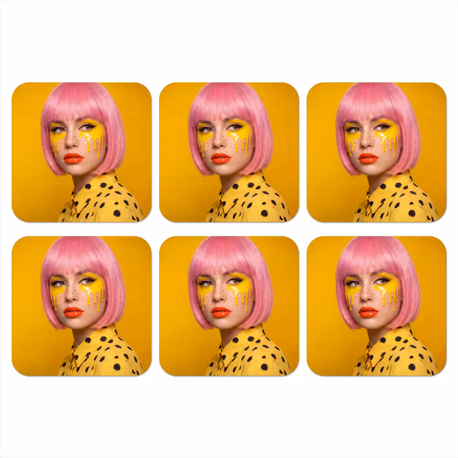 Vrouw - Portret - Abstract - Kleurrijk - Geel onderzetter kurk middel -3d