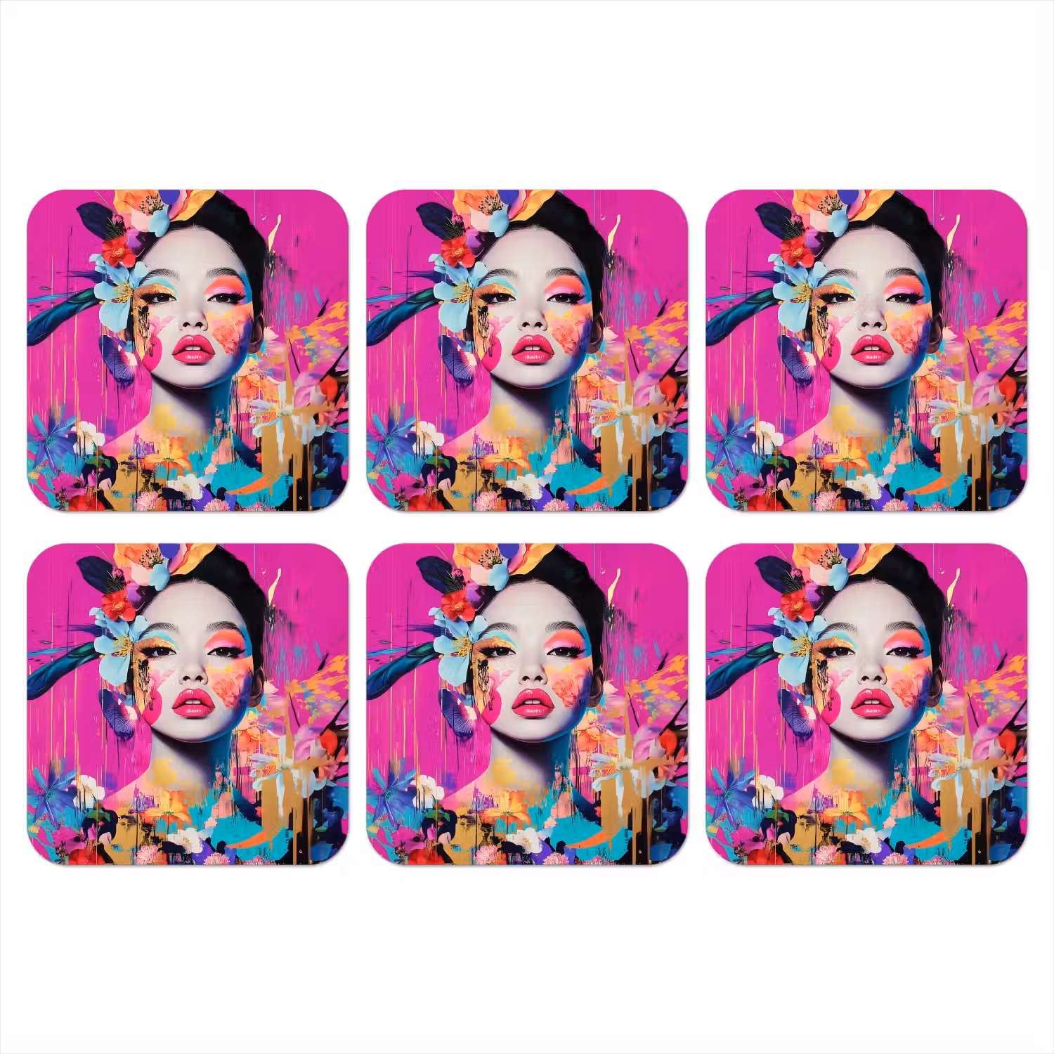 Vrouw - Portret - Abstract - Paars onderzetter kurk middel -3d