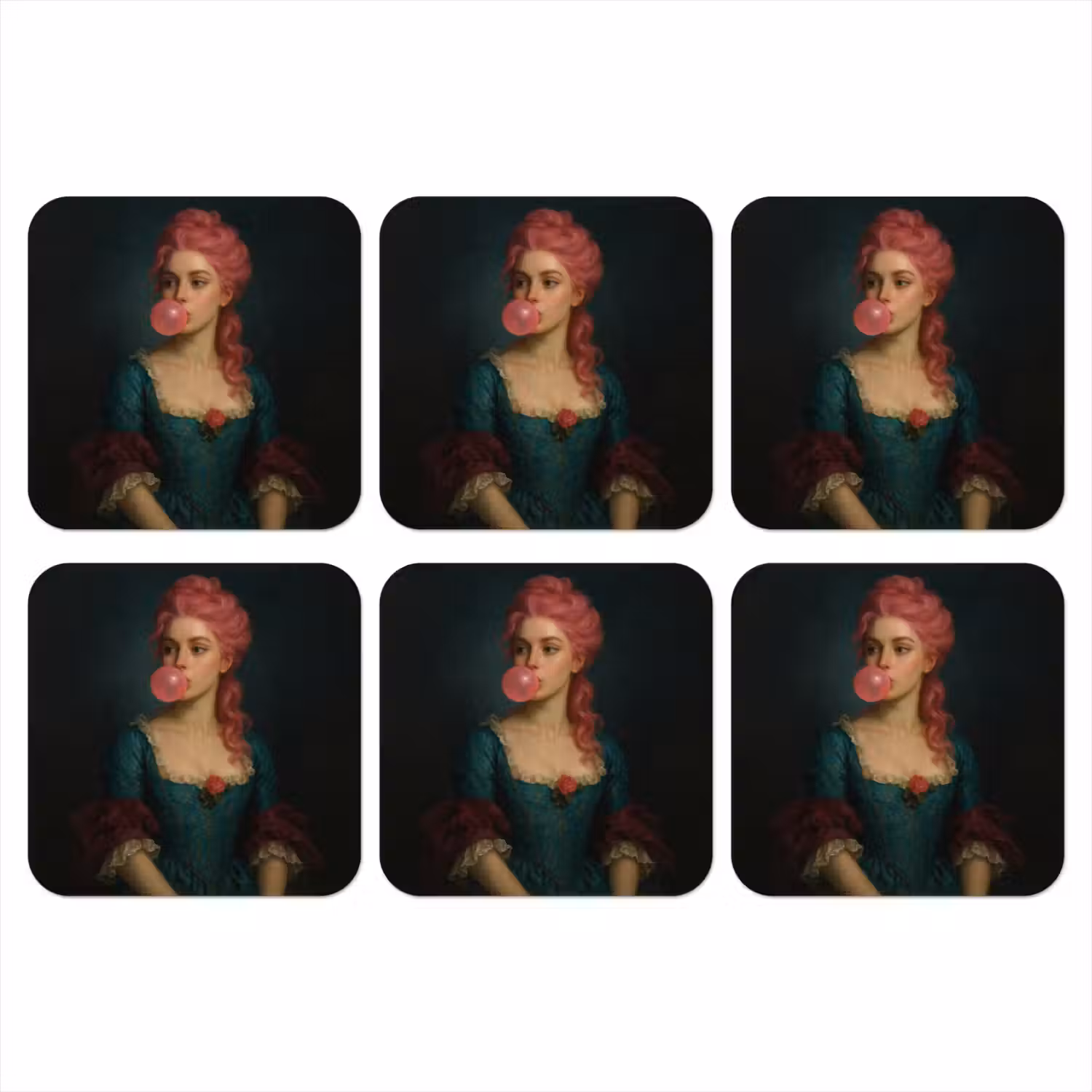 Vrouw - Portret - Kauwgombel onderzetter kurk middel -3d